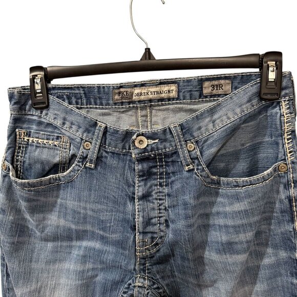Bke Derek Straight Leg Denim Jeans 31R Blue Medium Wash Mens Casual Everyday - Picture 3 of 9